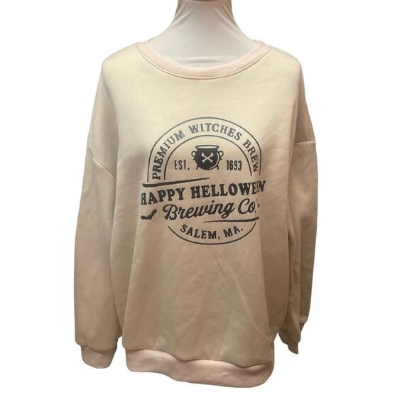 SHEIN Happy Helloween Crewneck Cream Colored Sweatshirt Size 2XL-NWOT - Picture 2 of 8